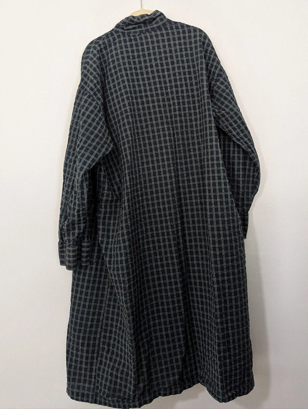 Vintage Christian Dior Robe De Chambre Plaid Robe Cotton Green Blue One Size